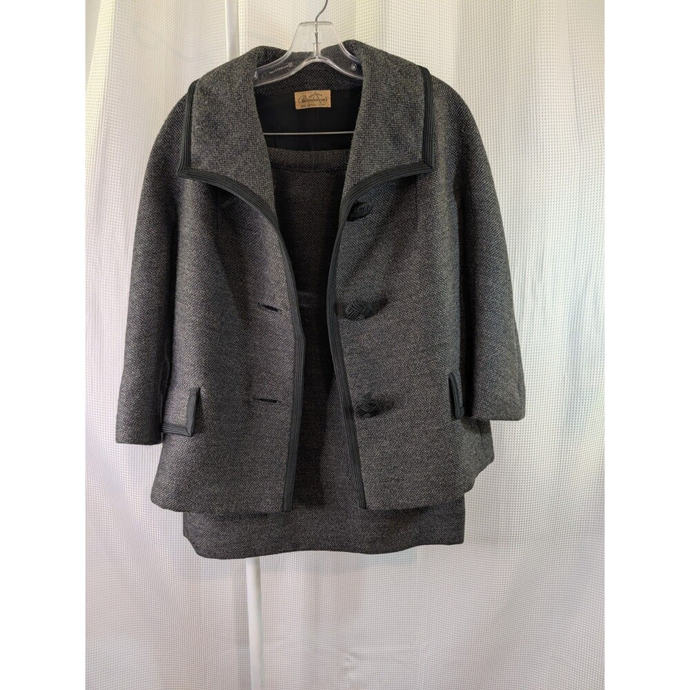 Vintage 1950's 1960's Gray Wool Jacket And Skirt Set Charcoal X-Small (N11)